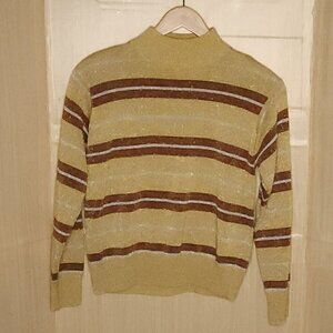 Vintage Dressbarn Gold Silver Sparkle Mock Neck Thin Sweater Large